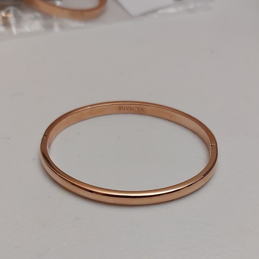 INVICTA Rose Gold Stainless Steel Hinged Bangle Bracelet - Picture 2 of 5